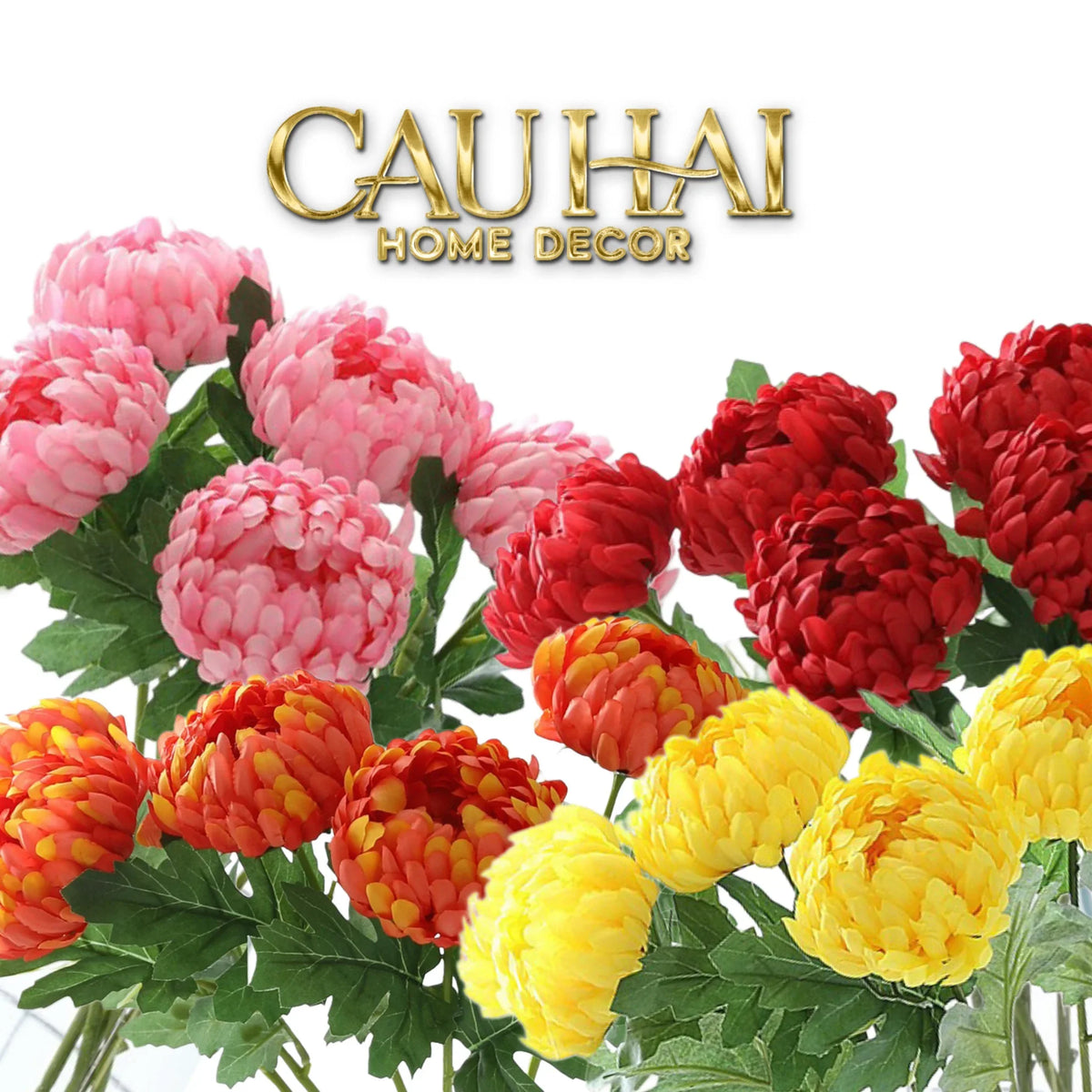 Set 5 Cành Hoa Cúc Mẫu Đơn Peony Đỏ/Hồng/Vàng/Cam-Hoa Lụa-CẬU HAI HOME DECOR-CẬU HAI HOME DECOR