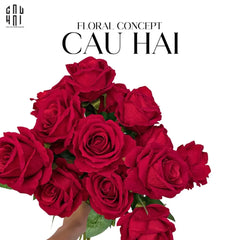 Set 5 Cành Hoa Hồng Nhung - Velvet Rose - Red-CẬU HAI HOME DECOR