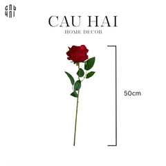 Set 5 Cành Hoa Hồng Nhung - Velvet Rose - Red-Hoa Lụa-CẬU HAI HOME DECOR