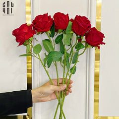 Set 5 Cành Hoa Hồng Nhung - Velvet Rose - Red-Hoa Lụa-CẬU HAI HOME DECOR