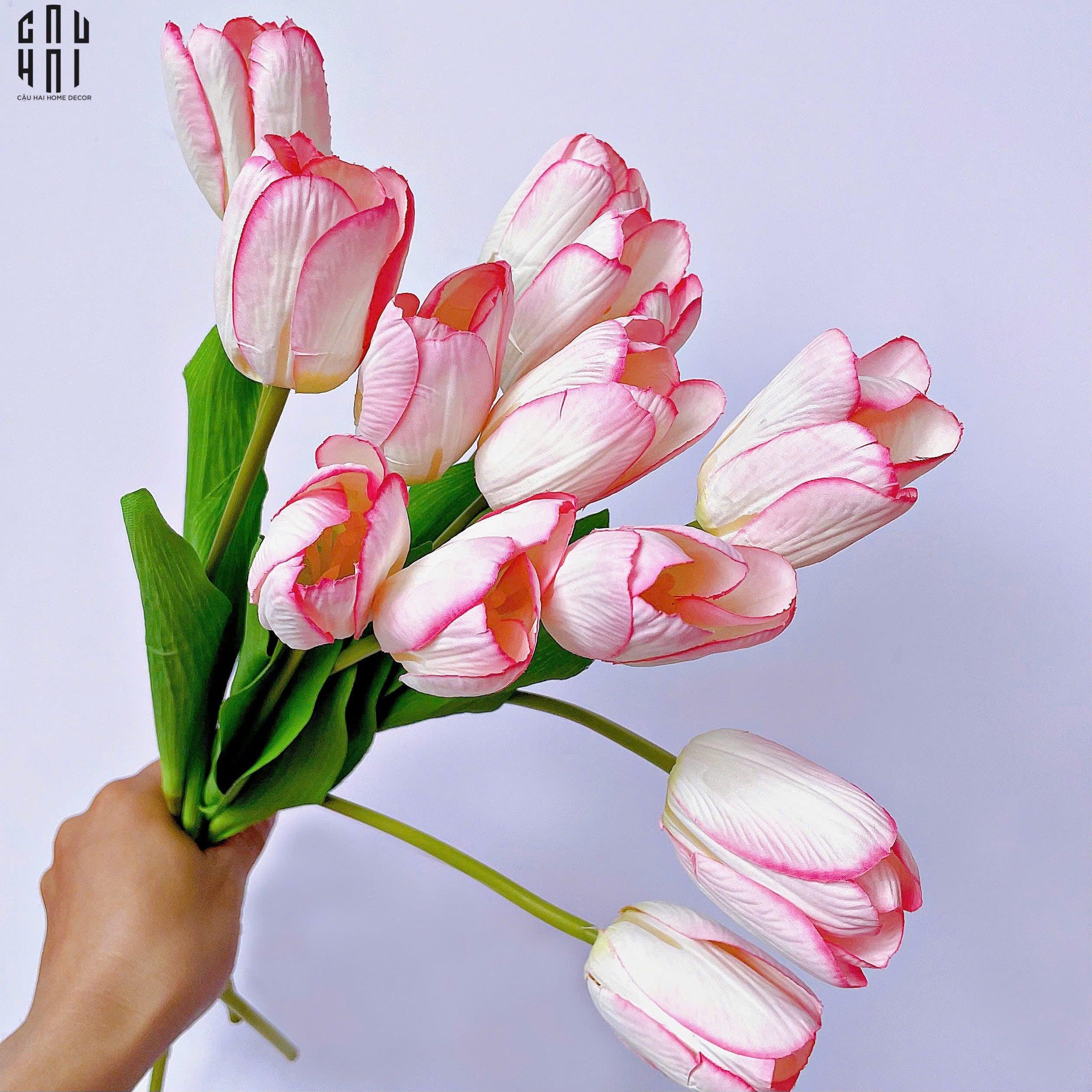 Set 5 Cành Hoa Tulip Hồng Nhạt 46Cm-CẬU HAI HOME DECOR