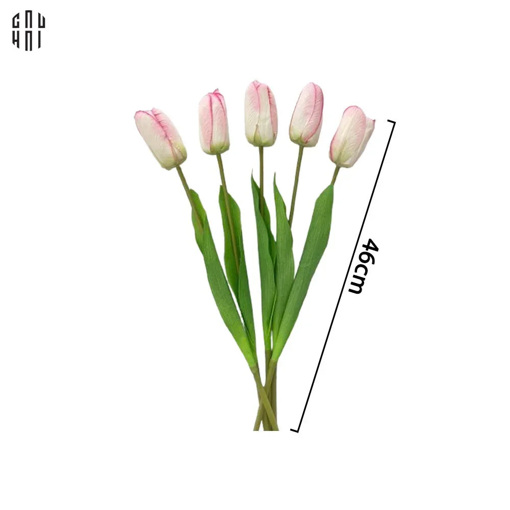Set 5 Cành Hoa Tulip Hồng Nhạt 46Cm-Hoa Lụa-Đối tác tại Trung Quốc theo từng đơn đặt hàng-CẬU HAI HOME DECOR