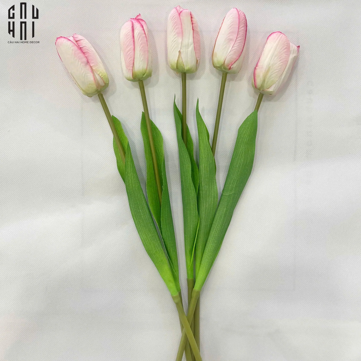 Set 5 Cành Hoa Tulip Hồng Nhạt 46Cm-Hoa Lụa-Đối tác tại Trung Quốc theo từng đơn đặt hàng-CẬU HAI HOME DECOR