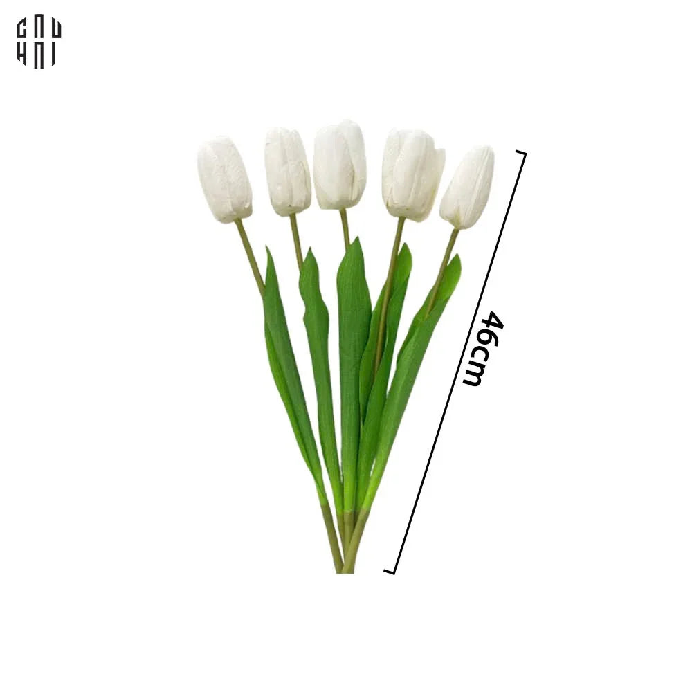 Set 5 Cành Hoa Tulip Trắng 46Cm-Hoa Lụa-CẬU HAI HOME DECOR