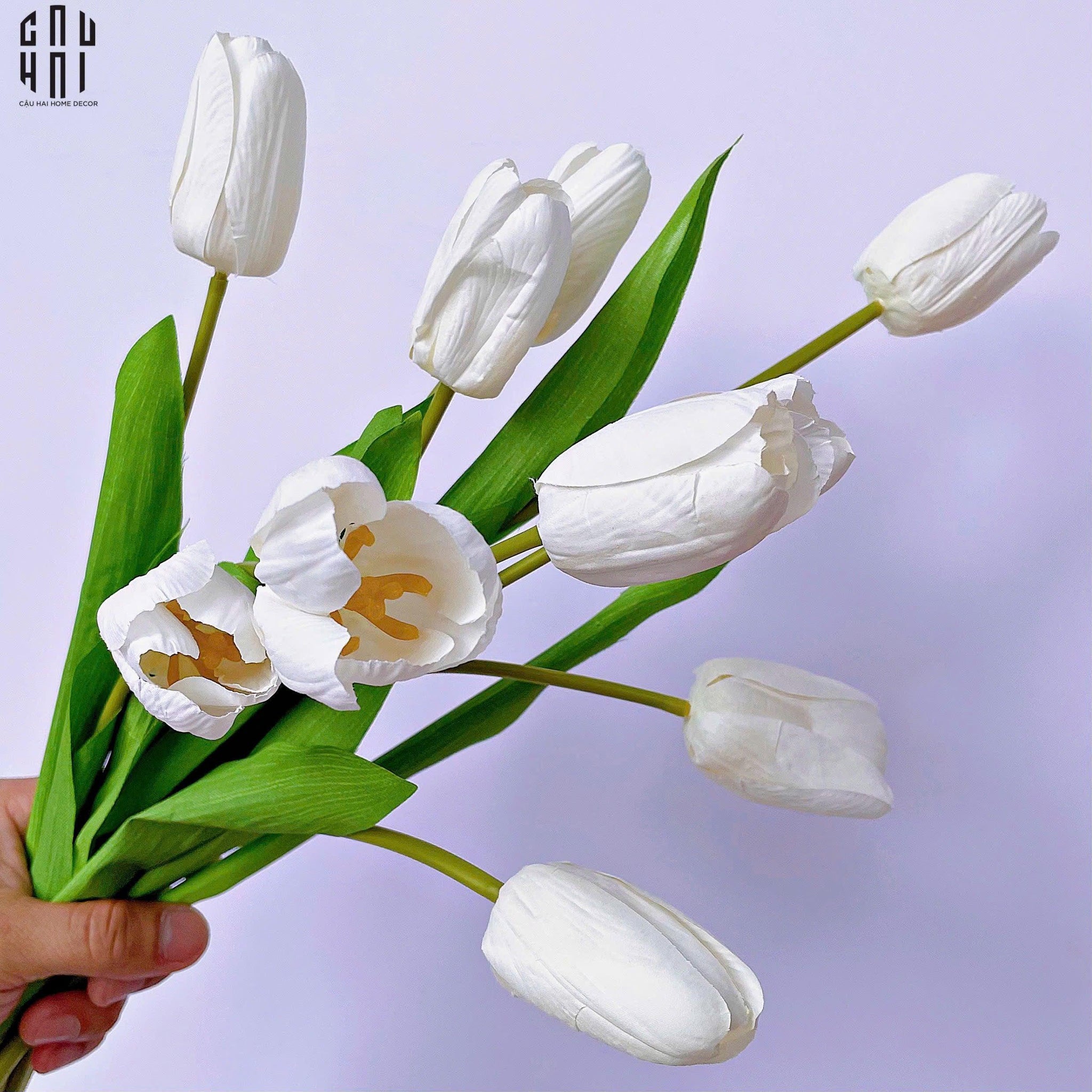 Set 5 Cành Hoa Tulip Trắng 46Cm-Hoa Lụa-CẬU HAI HOME DECOR