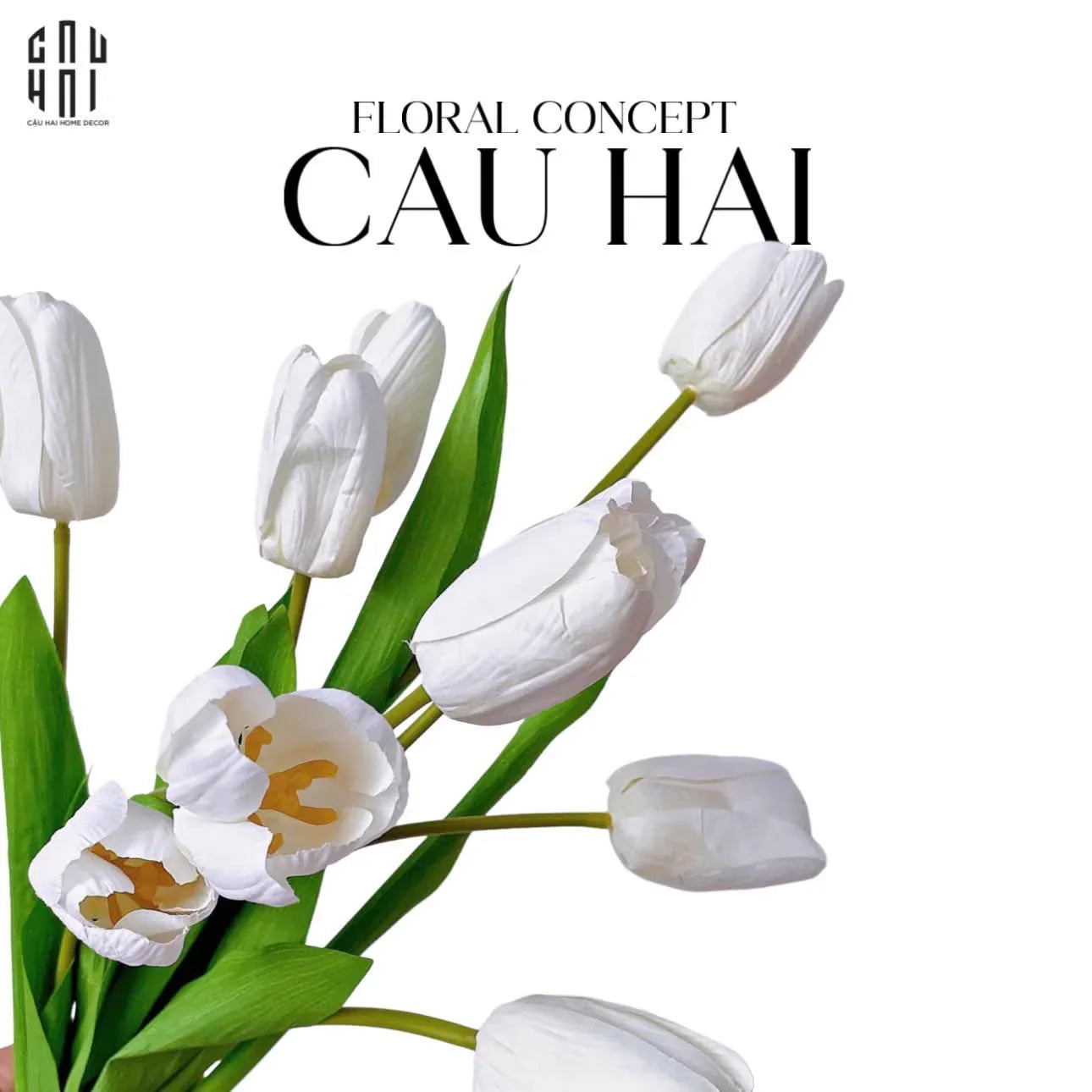 Set 5 Cành Hoa Tulip Trắng 46Cm-Hoa Lụa-CẬU HAI HOME DECOR