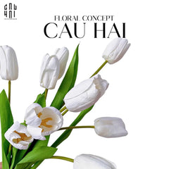 Set 5 Cành Hoa Tulip Trắng 46Cm-Hoa Lụa-CẬU HAI HOME DECOR