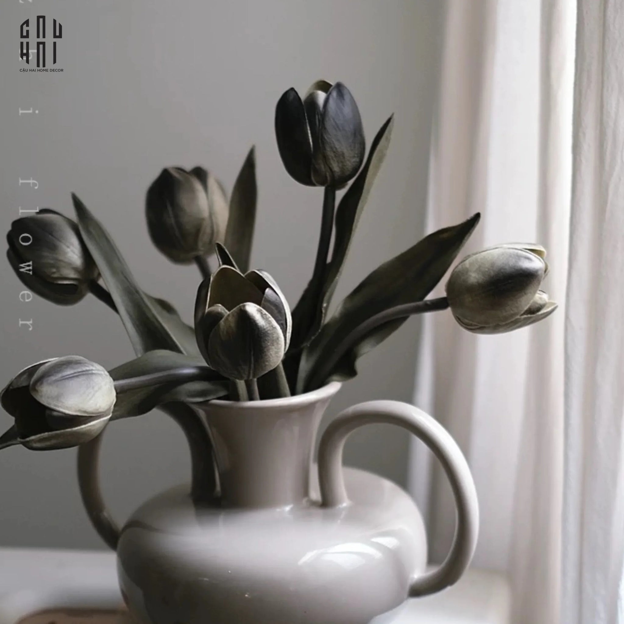 Set 5 Cành Tulip Lux - Black-Hoa Lụa-CẬU HAI HOME DECOR