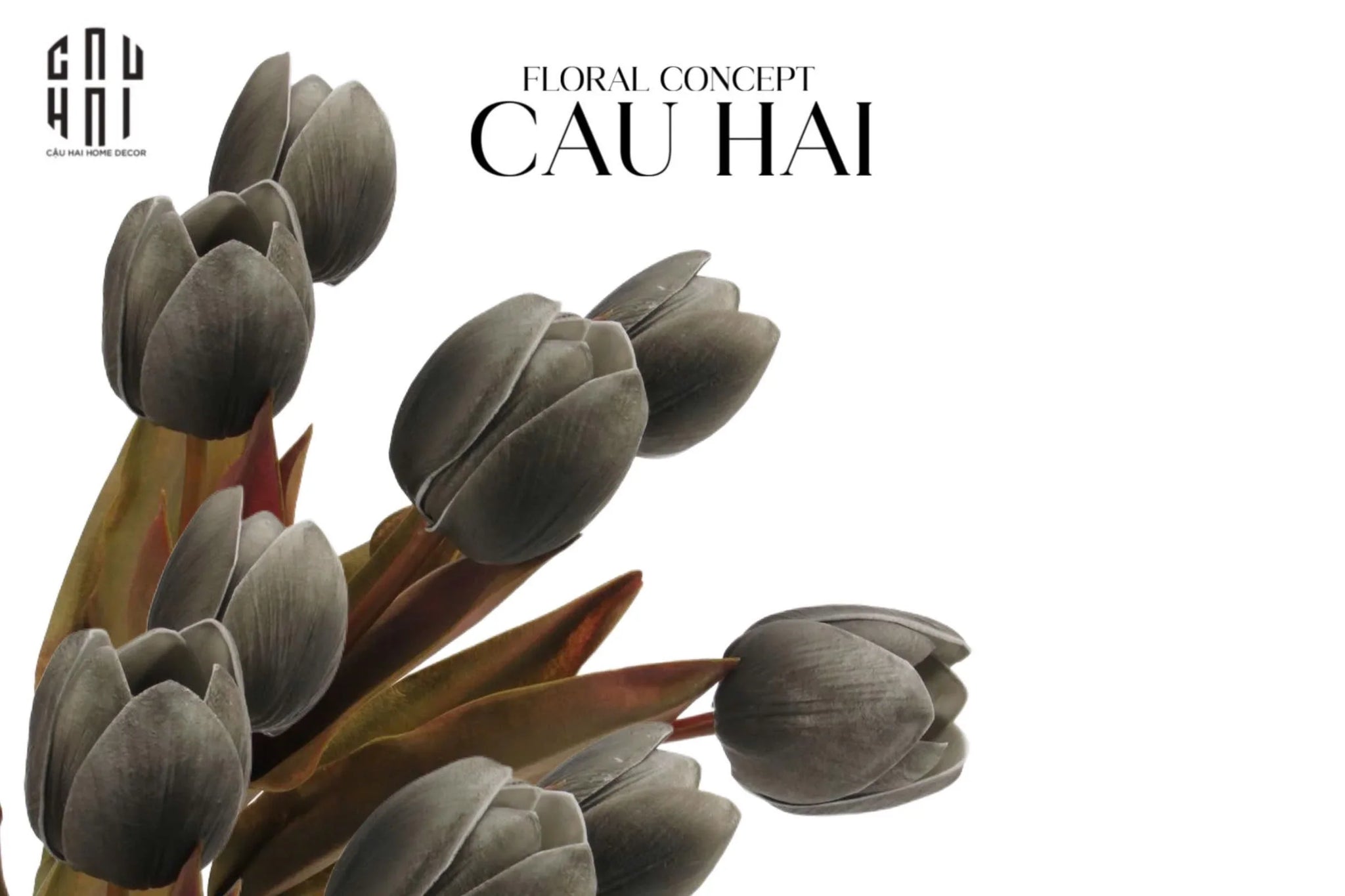 Set 5 Cành Tulip Lux - Black-Hoa Lụa-CẬU HAI HOME DECOR