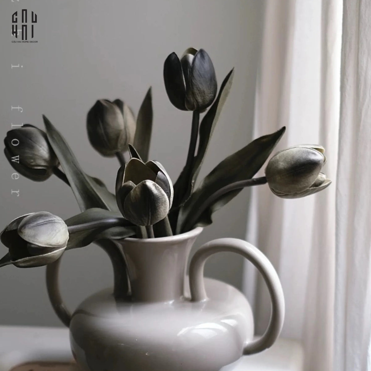 Set 5 Cành Tulip Lux - Black-Hoa Lụa-Đối tác tại Trung Quốc theo từng đơn đặt hàng-CẬU HAI HOME DECOR
