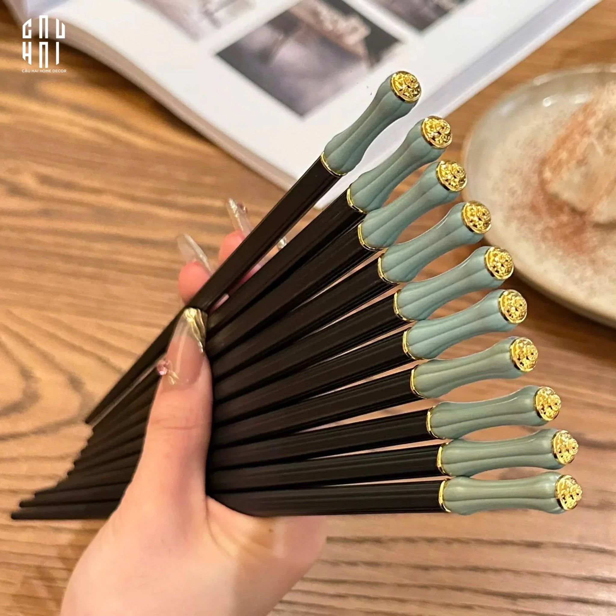 Set 5 Đôi Đũa Sợi Thuỷ Tinh Azure Classic PET Chopsticks 24cm-Dinner Cutlery Set Dao Muỗng Nĩa-CẬU HAI HOME DECOR