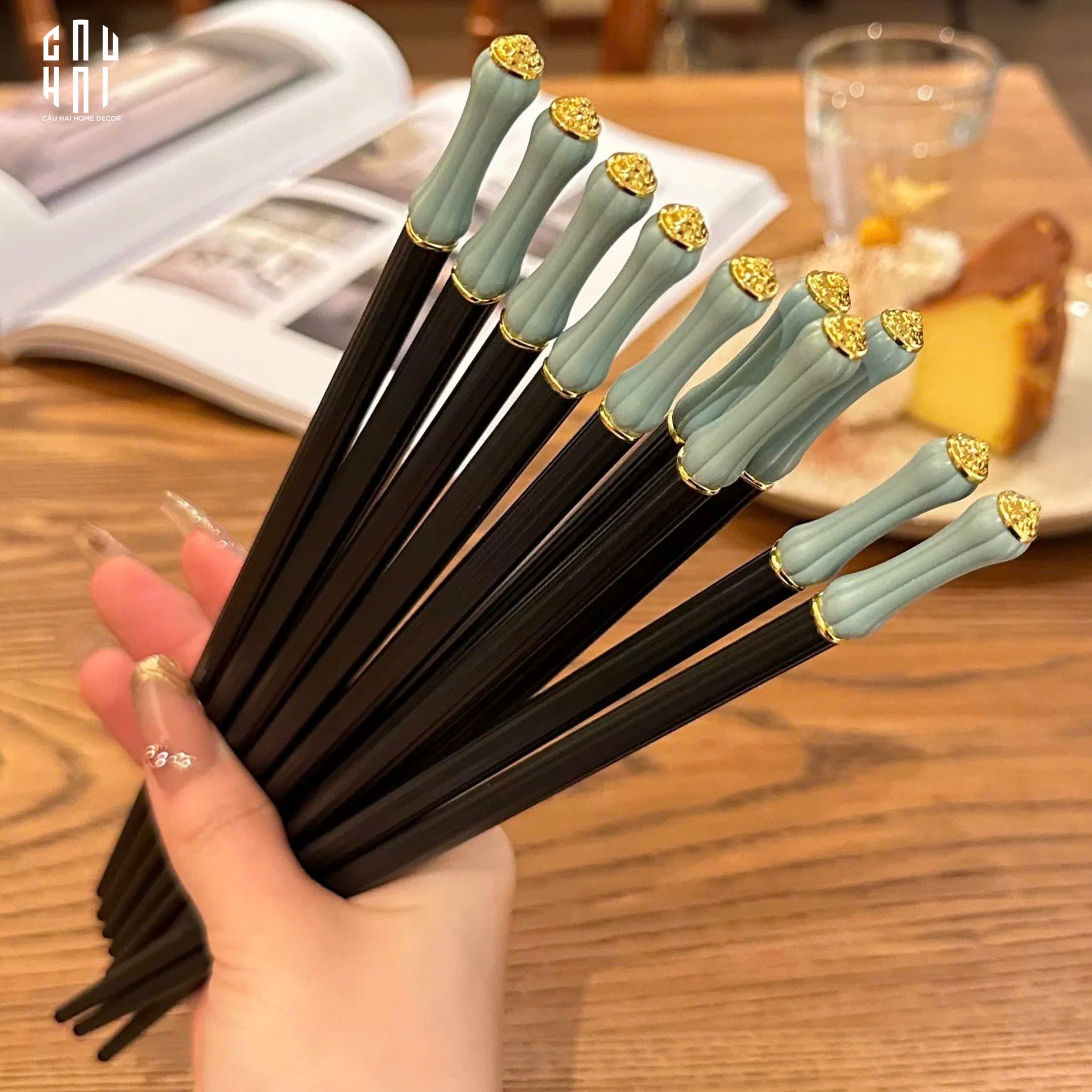 Set 5 Đôi Đũa Sợi Thuỷ Tinh Azure Classic PET Chopsticks 24cm-Dinner Cutlery Set Dao Muỗng Nĩa-CẬU HAI HOME DECOR