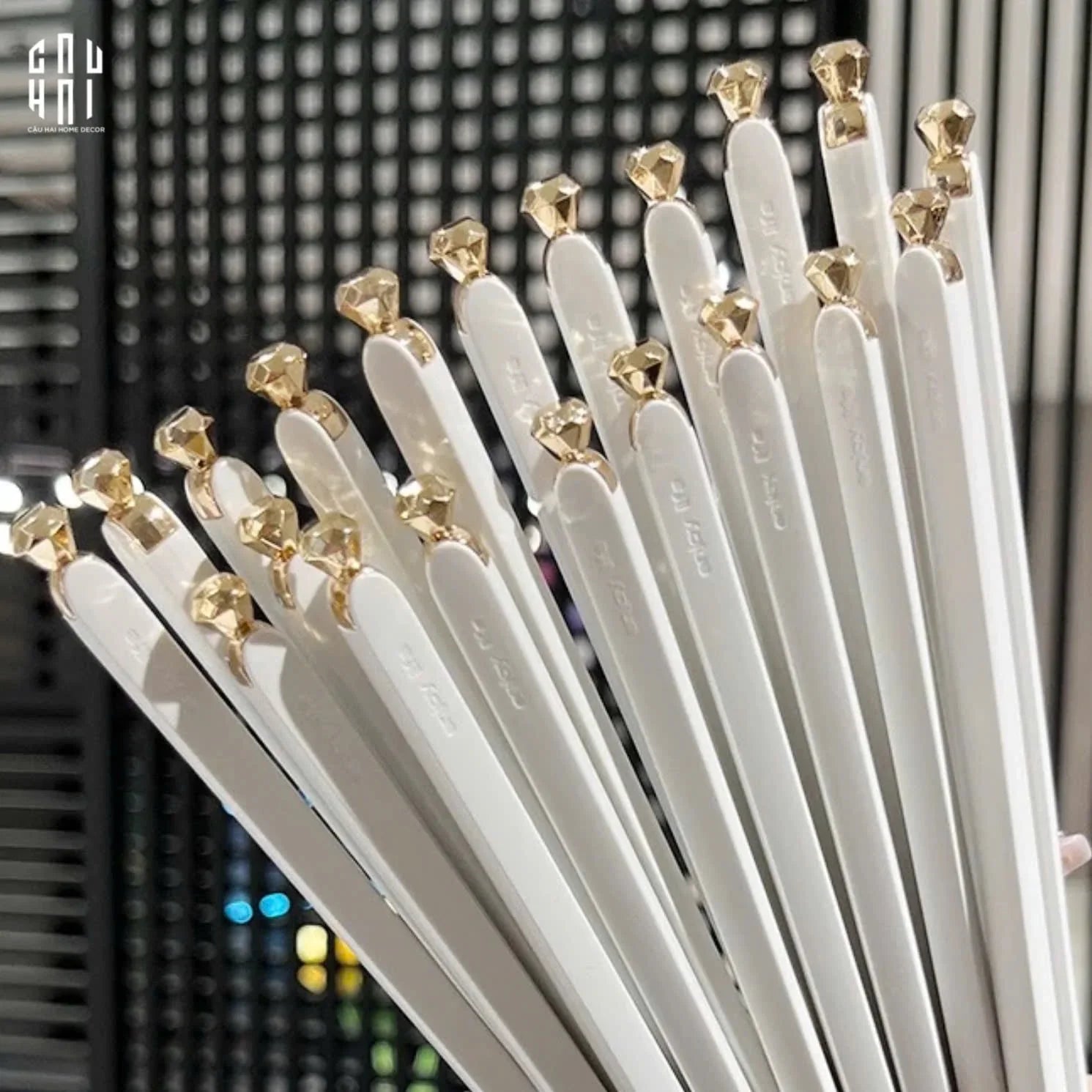 Set 5 Đôi Đũa Sợi Thuỷ Tinh - Diamond Gold Antibacterial Chopsticks 24cm-Dinner Cutlery Set Dao Muỗng Nĩa-CẬU HAI HOME DECOR