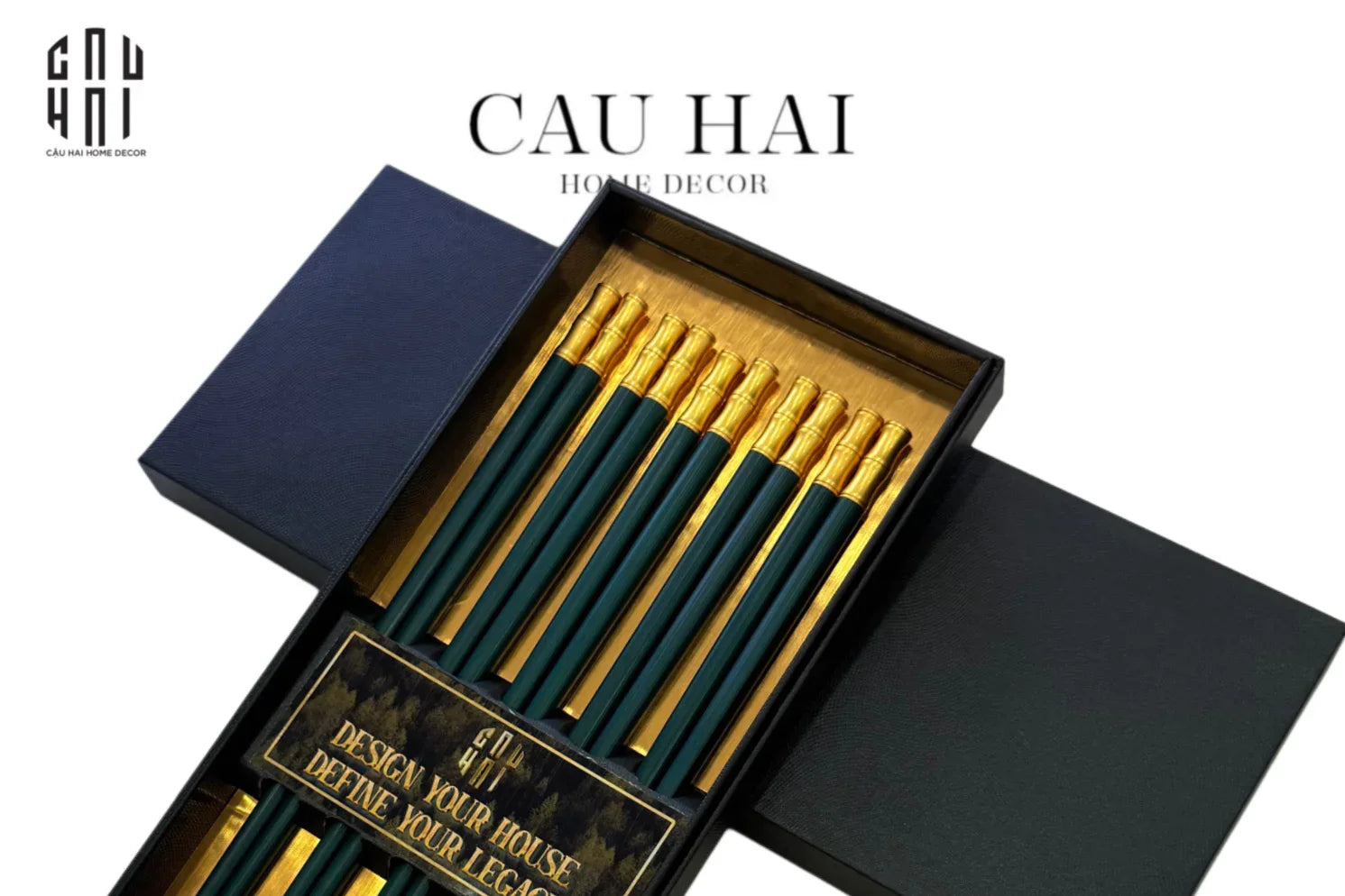 Set 5 Đôi Đũa Sợi Thuỷ Tinh - Emerald Golden Bamboo Chopsticks 24cm-Dinner Cutlery Set Dao Muỗng Nĩa-CẬU HAI HOME DECOR