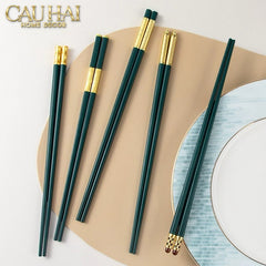 Set 5 Đôi Đũa Sợi Thuỷ Tinh - Emerald Golden Bamboo Chopsticks 24cm-CẬU HAI HOME DECOR