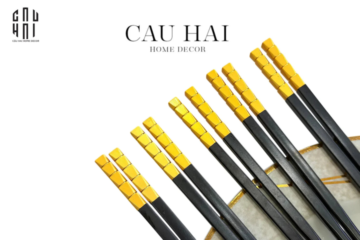 Set 5 Đôi Đũa Sợi Thuỷ Tinh - Facetté Gold Chopsticks 27cm-Dinner Cutlery Set Dao Muỗng Nĩa-CẬU HAI HOME DECOR