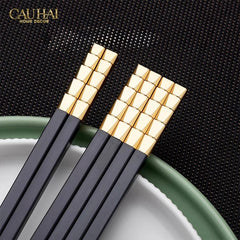 Set 5 Đôi Đũa Sợi Thuỷ Tinh - Facetté Gold Chopsticks 27cm-Dinner Cutlery Set Dao Muỗng Nĩa-CẬU HAI HOME DECOR