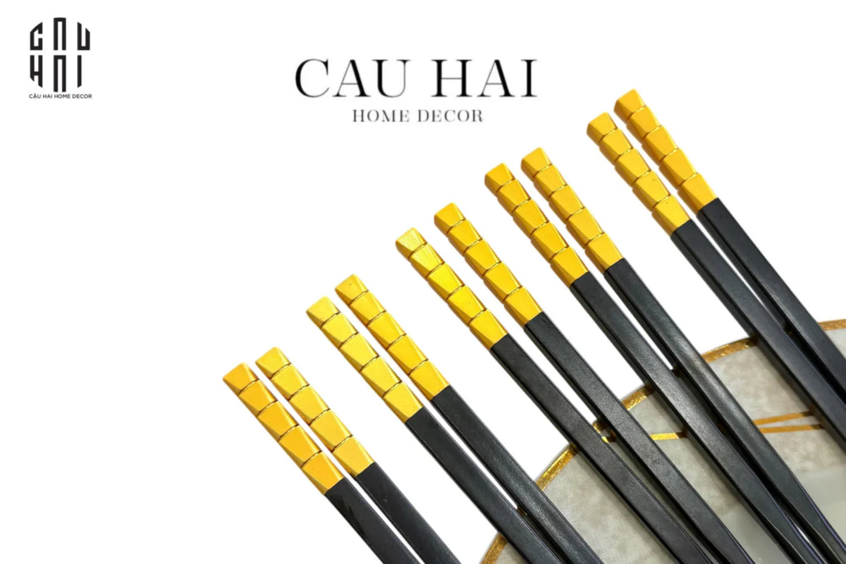 Set 5 Đôi Đũa Sợi Thuỷ Tinh - Facetté Gold Chopsticks 27cm-Dinner Cutlery Set Dao Muỗng Nĩa-Đối tác tại Trung Quốc theo từng đơn đặt hàng-CẬU HAI HOME DECOR