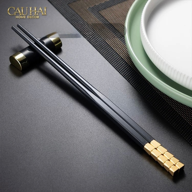 Set 5 Đôi Đũa Sợi Thuỷ Tinh - Facetté Gold Chopsticks 27cm-Dinner Cutlery Set Dao Muỗng Nĩa-Đối tác tại Trung Quốc theo từng đơn đặt hàng-CẬU HAI HOME DECOR