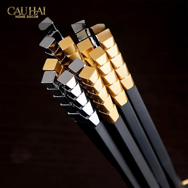 Set 5 Đôi Đũa Sợi Thuỷ Tinh - Facetté Gold Chopsticks 27cm-CẬU HAI HOME DECOR