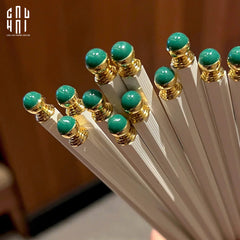 Set 5 Đôi Đũa Sợi Thuỷ Tinh Golden Jade PET Chopsticks 27cm-Dinner Cutlery Set Dao Muỗng Nĩa-CẬU HAI HOME DECOR