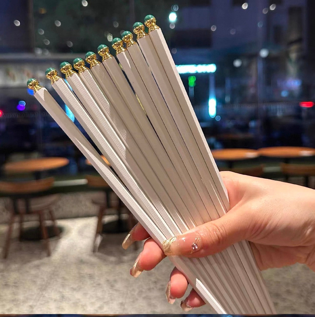 Set 5 Đôi Đũa Sợi Thuỷ Tinh Golden Jade PET Chopsticks 27cm-Dinner Cutlery Set Dao Muỗng Nĩa-CẬU HAI HOME DECOR