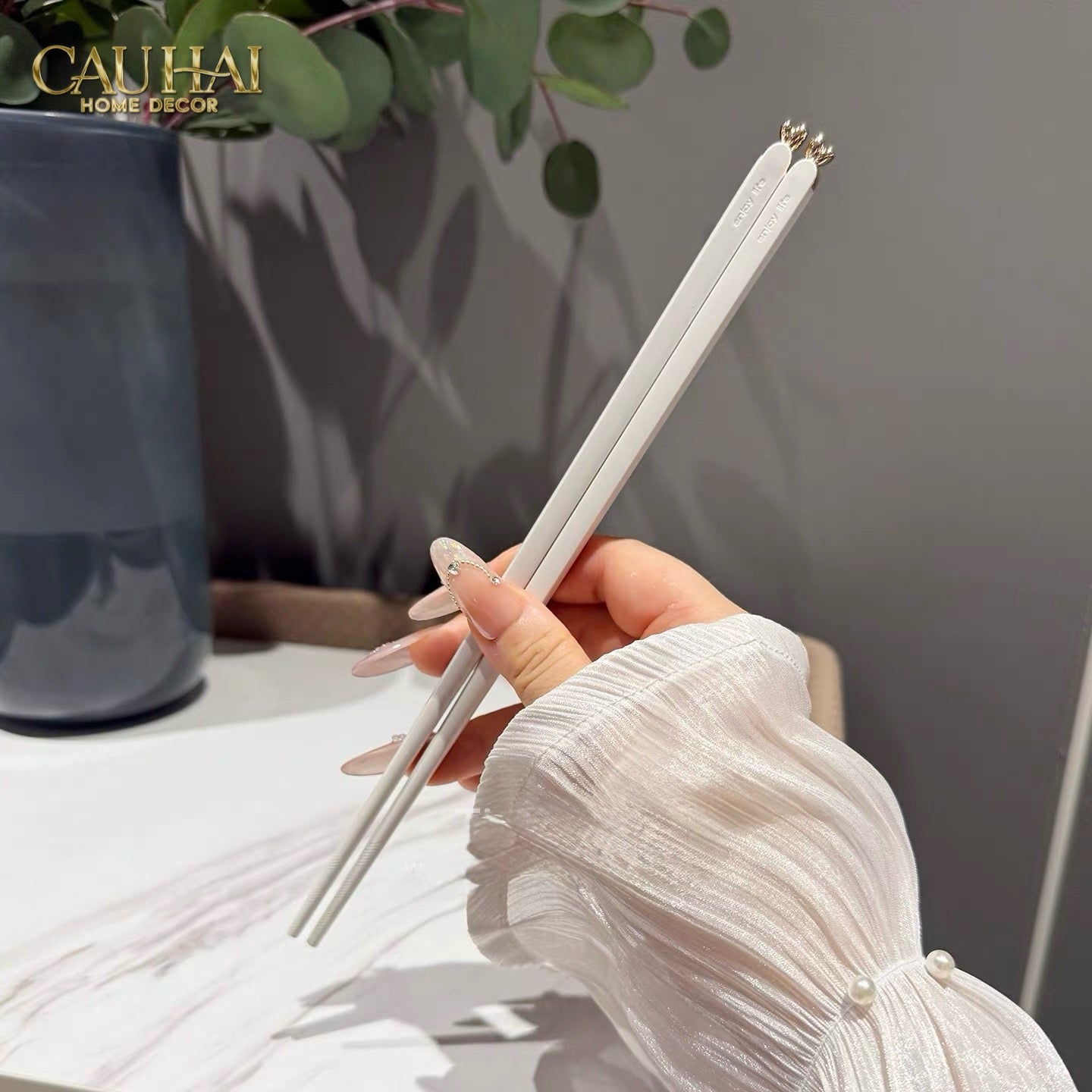 Set 5 Đôi Đũa Sợi Thuỷ Tinh - Love Heart Antibacterial Chopsticks 24cm-Dinner Cutlery Set Dao Muỗng Nĩa-CẬU HAI HOME DECOR