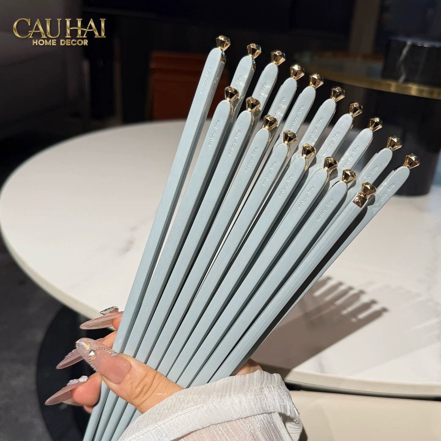 Set 5 Đôi Đũa Sợi Thuỷ Tinh - Love Heart Antibacterial Chopsticks 24cm-Dinner Cutlery Set Dao Muỗng Nĩa-CẬU HAI HOME DECOR