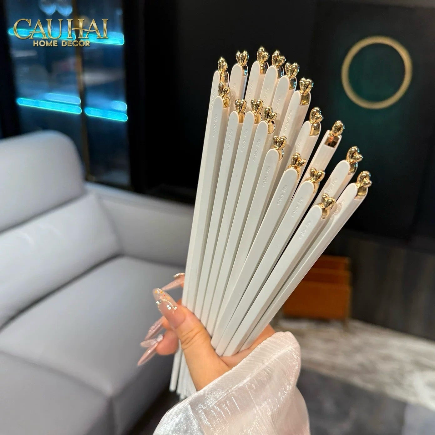Set 5 Đôi Đũa Sợi Thuỷ Tinh - Love Heart Antibacterial Chopsticks 24cm-Dinner Cutlery Set Dao Muỗng Nĩa-CẬU HAI HOME DECOR