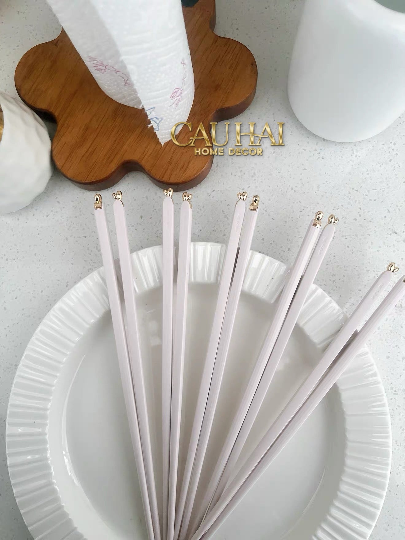 Set 5 Đôi Đũa Sợi Thuỷ Tinh - Love Heart Antibacterial Chopsticks 24cm-CẬU HAI HOME DECOR