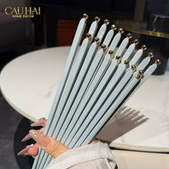 Set 5 Đôi Đũa Sợi Thuỷ Tinh - Love Heart Antibacterial Chopsticks 24cm-CẬU HAI HOME DECOR