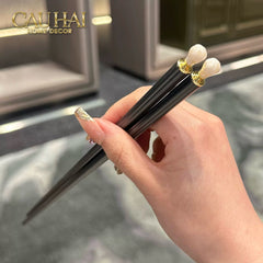 Set 5 Đôi Đũa Sợi Thuỷ Tinh White Pearl Jewelry PET Chopsticks 24.5cm-Dinner Cutlery Set Dao Muỗng Nĩa-CẬU HAI HOME DECOR