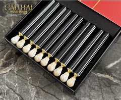 Set 5 Đôi Đũa Sợi Thuỷ Tinh White Pearl Jewelry PET Chopsticks 24.5cm-Dinner Cutlery Set Dao Muỗng Nĩa-CẬU HAI HOME DECOR