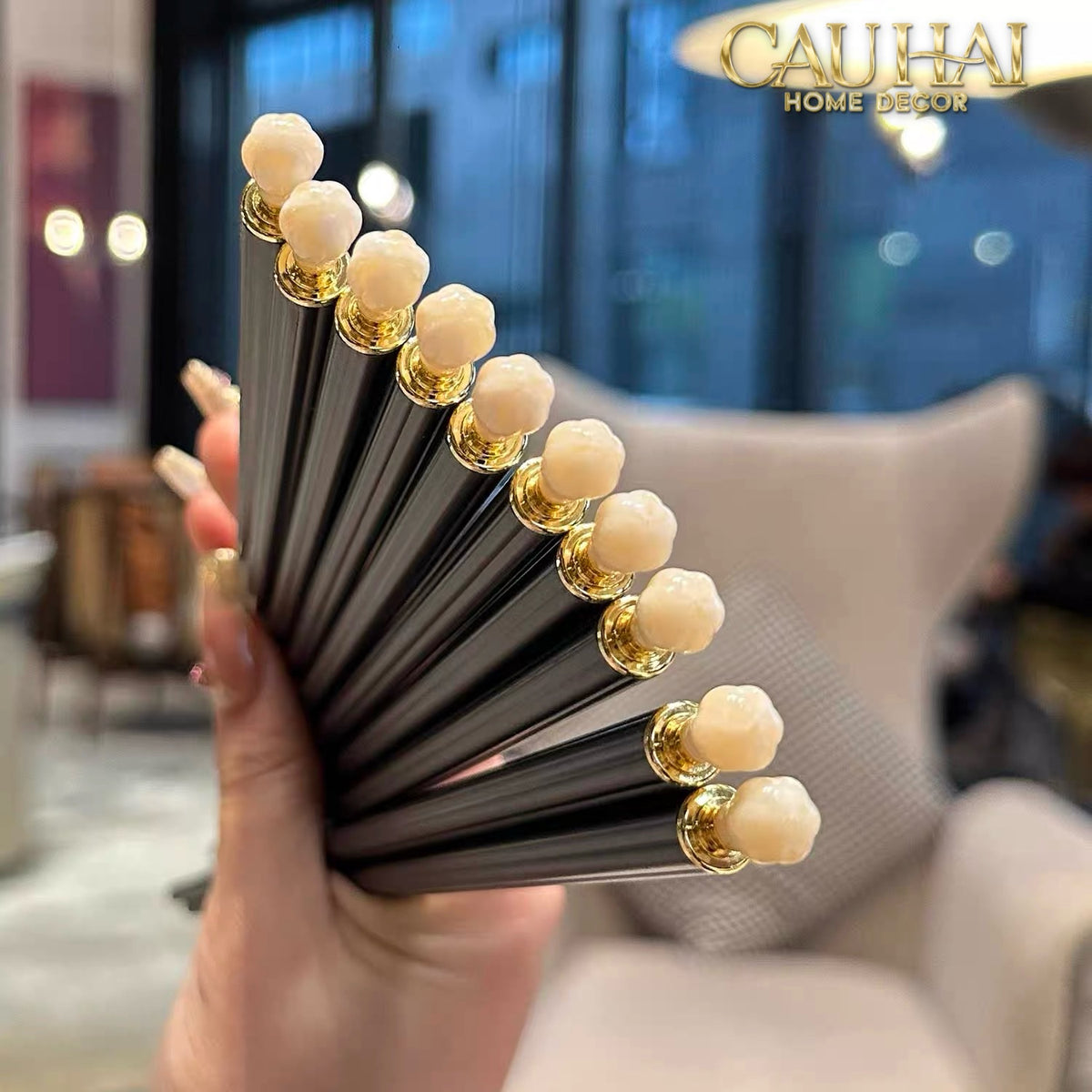 Set 5 Đôi Đũa Sợi Thuỷ Tinh White Pearl Jewelry PET Chopsticks 24.5cm-Dinner Cutlery Set Dao Muỗng Nĩa-Đối tác tại Trung Quốc theo từng đơn đặt hàng-CẬU HAI HOME DECOR