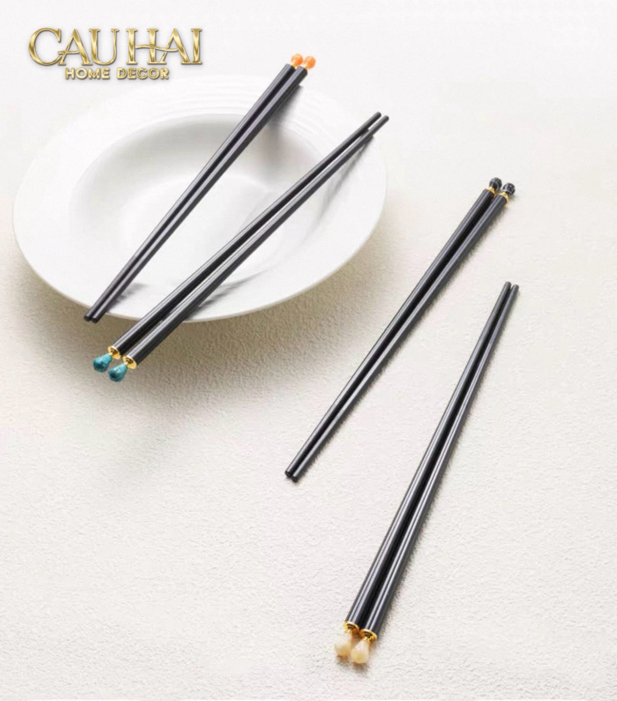 Set 5 Đôi Đũa Sợi Thuỷ Tinh White Pearl Jewelry PET Chopsticks 24.5cm-Dinner Cutlery Set Dao Muỗng Nĩa-Đối tác tại Trung Quốc theo từng đơn đặt hàng-CẬU HAI HOME DECOR