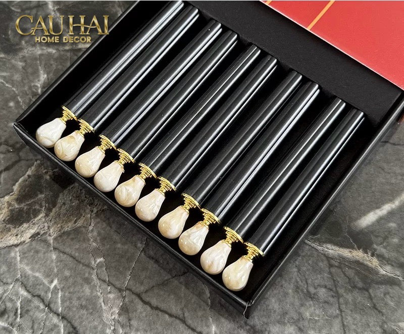 Set 5 Đôi Đũa Sợi Thuỷ Tinh White Pearl Jewelry PET Chopsticks 24.5cm-CẬU HAI HOME DECOR