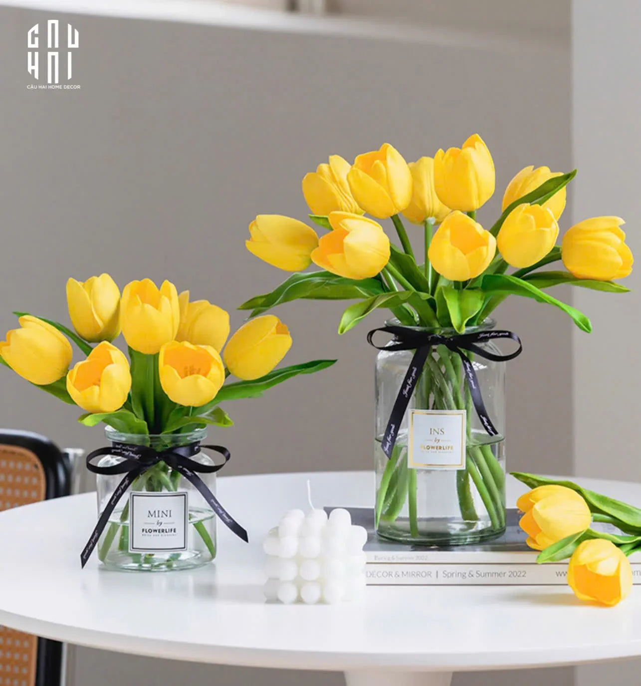 Set 5 Hoa Tulip Lemonlight Grace-Hoa Lụa-CẬU HAI HOME DECOR