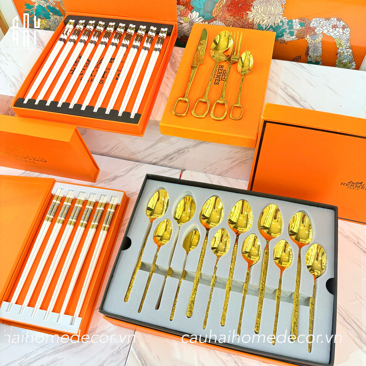 Set 6 Đôi Đũa Sứ Fleur de Monogram New Year Eve Couture Ceramic Chopsticks Set-Dinner Cutlery Set Dao Muỗng Nĩa-CẬU HAI HOME DECOR