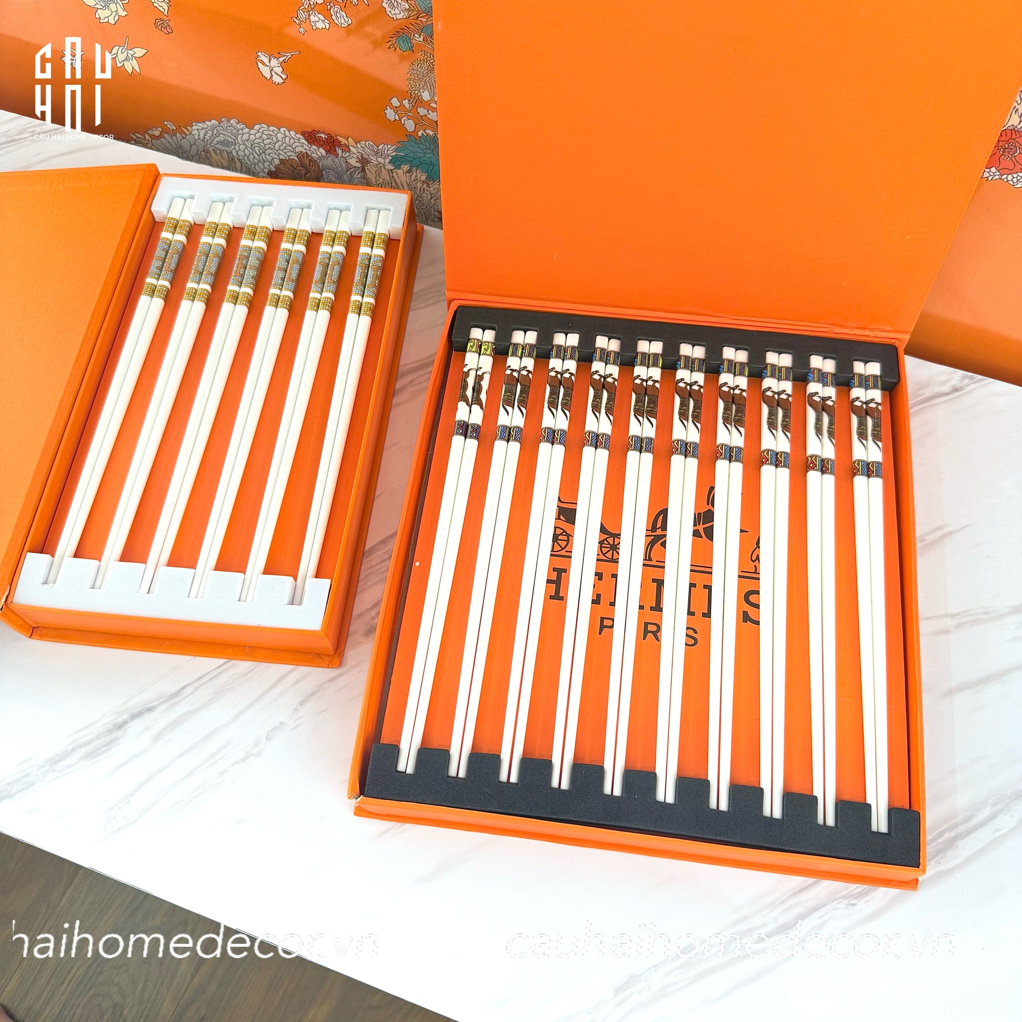 Set 6 Đôi Đũa Sứ H Class Signature H Mosaique Couture Ceramic Chopsticks Set-Dinner Cutlery Set Dao Muỗng Nĩa-CẬU HAI HOME DECOR