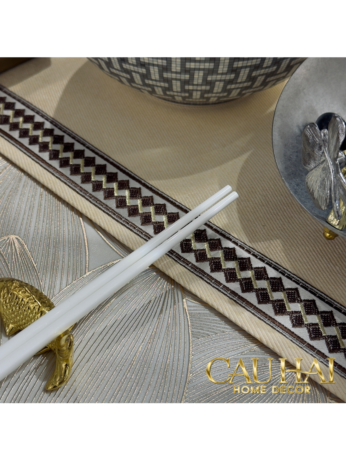 Set 6 Đôi Đũa Sứ H Class Signature H Mosaique Couture Ceramic Chopsticks Set-Dinner Cutlery Set Dao Muỗng Nĩa-Đối tác tại Trung Quốc theo từng đơn đặt hàng-CẬU HAI HOME DECOR
