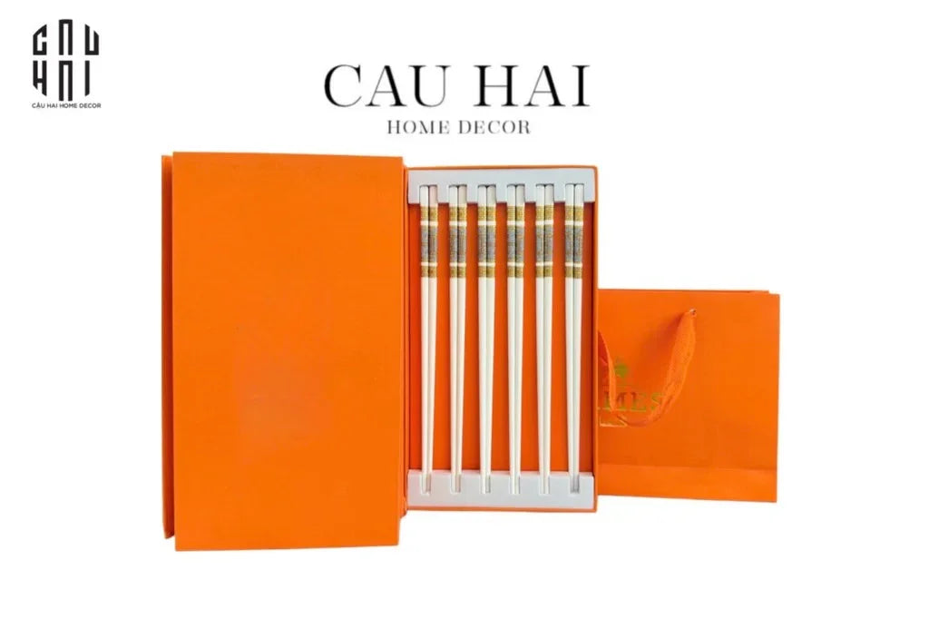 Set 6 Đôi Đũa Sứ H Class Signature H Mosaique Couture Ceramic Chopsticks Set-Dinner Cutlery Set Dao Muỗng Nĩa-Đối tác tại Trung Quốc theo từng đơn đặt hàng-CẬU HAI HOME DECOR