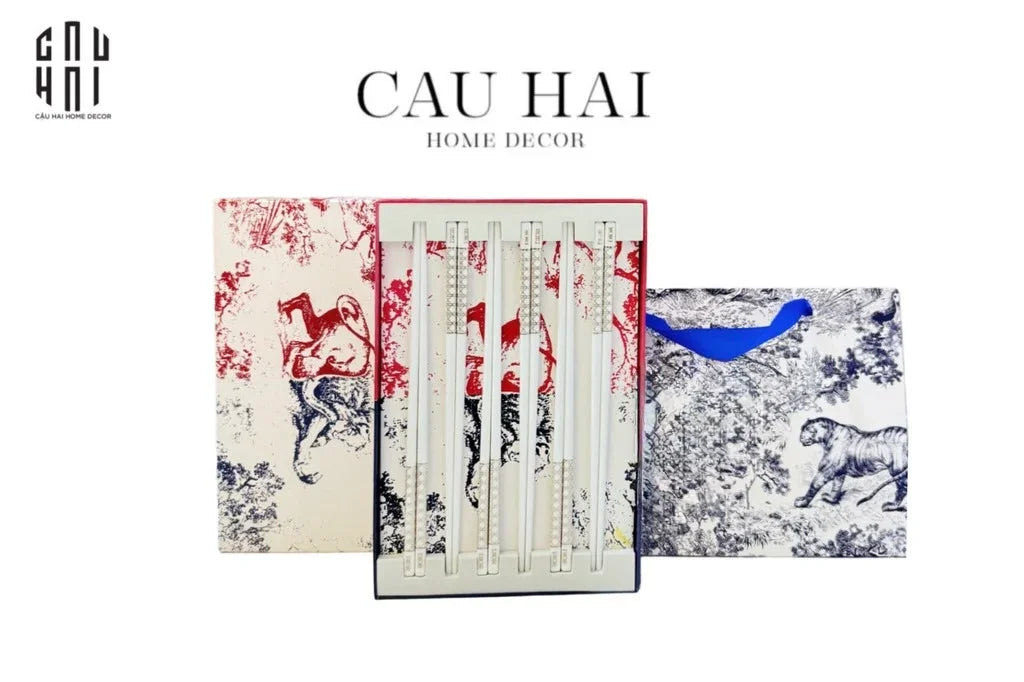 Set 6 Đôi Đũa Sứ Maxi Cannage Couture Ceramic Chopsticks Set-Dinner Cutlery Set Dao Muỗng Nĩa-CẬU HAI HOME DECOR