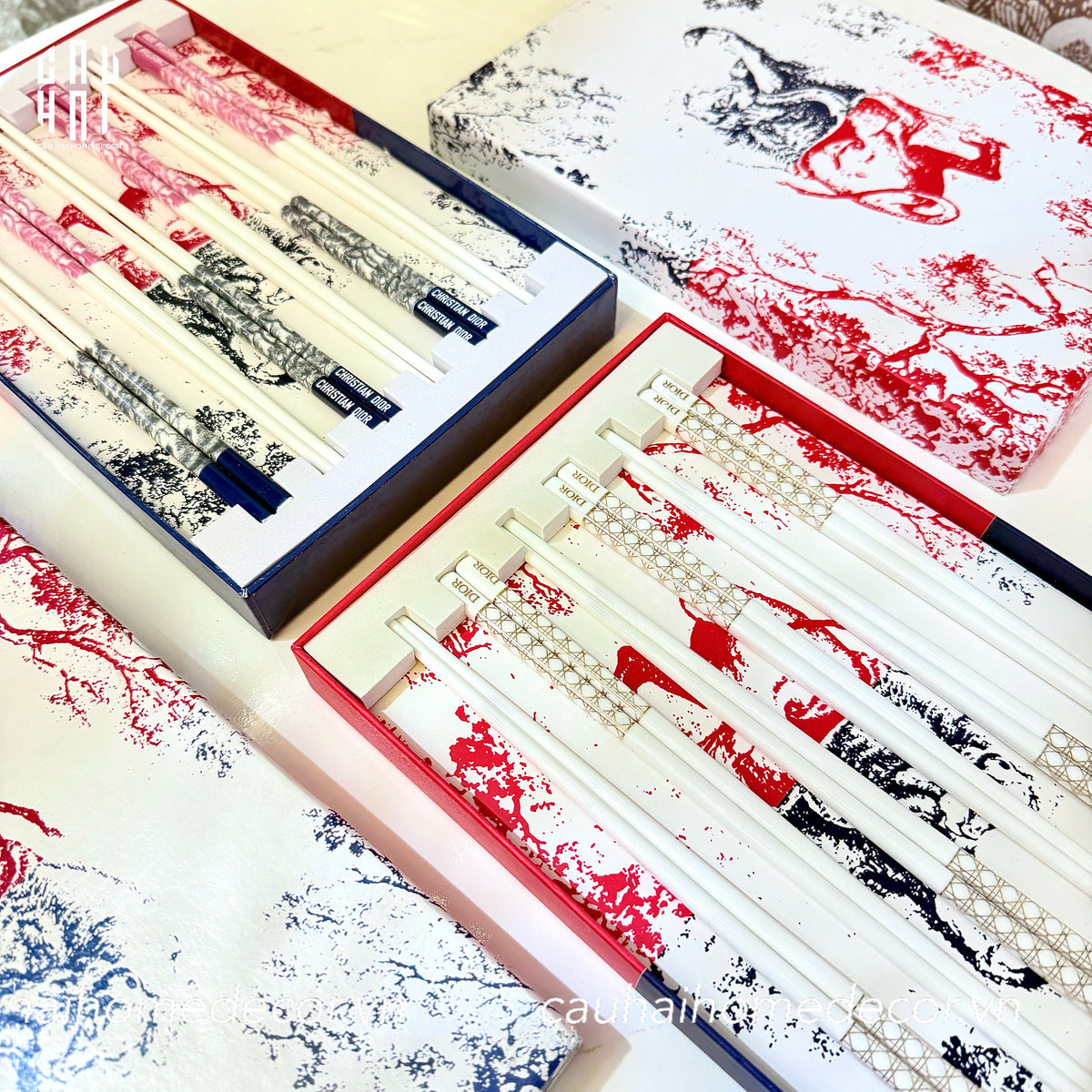 Set 6 Đôi Đũa Sứ Maxi Cannage Couture Ceramic Chopsticks Set-Dinner Cutlery Set Dao Muỗng Nĩa-Đối tác tại Trung Quốc theo từng đơn đặt hàng-CẬU HAI HOME DECOR