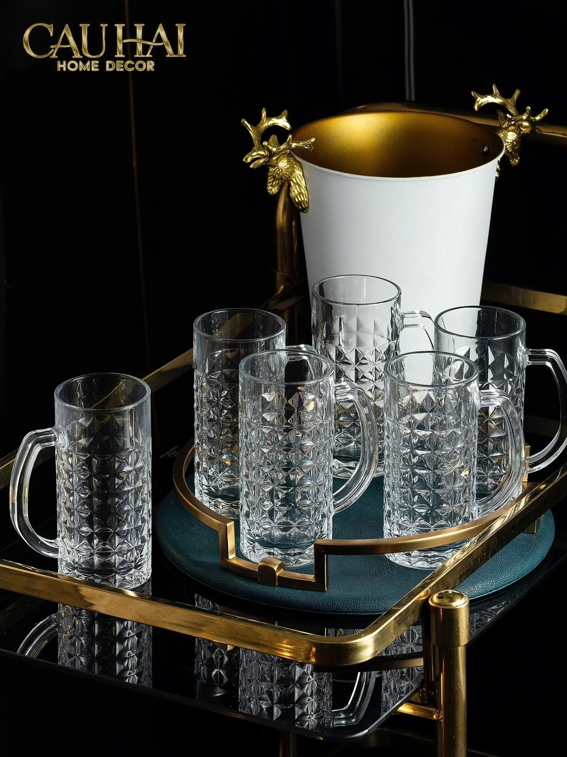 Set 6 Ly Bia Thuỷ Tinh Facetté Cristallerie Atélier - Diamond Craft Mug 500Ml-CẬU HAI HOME DECOR