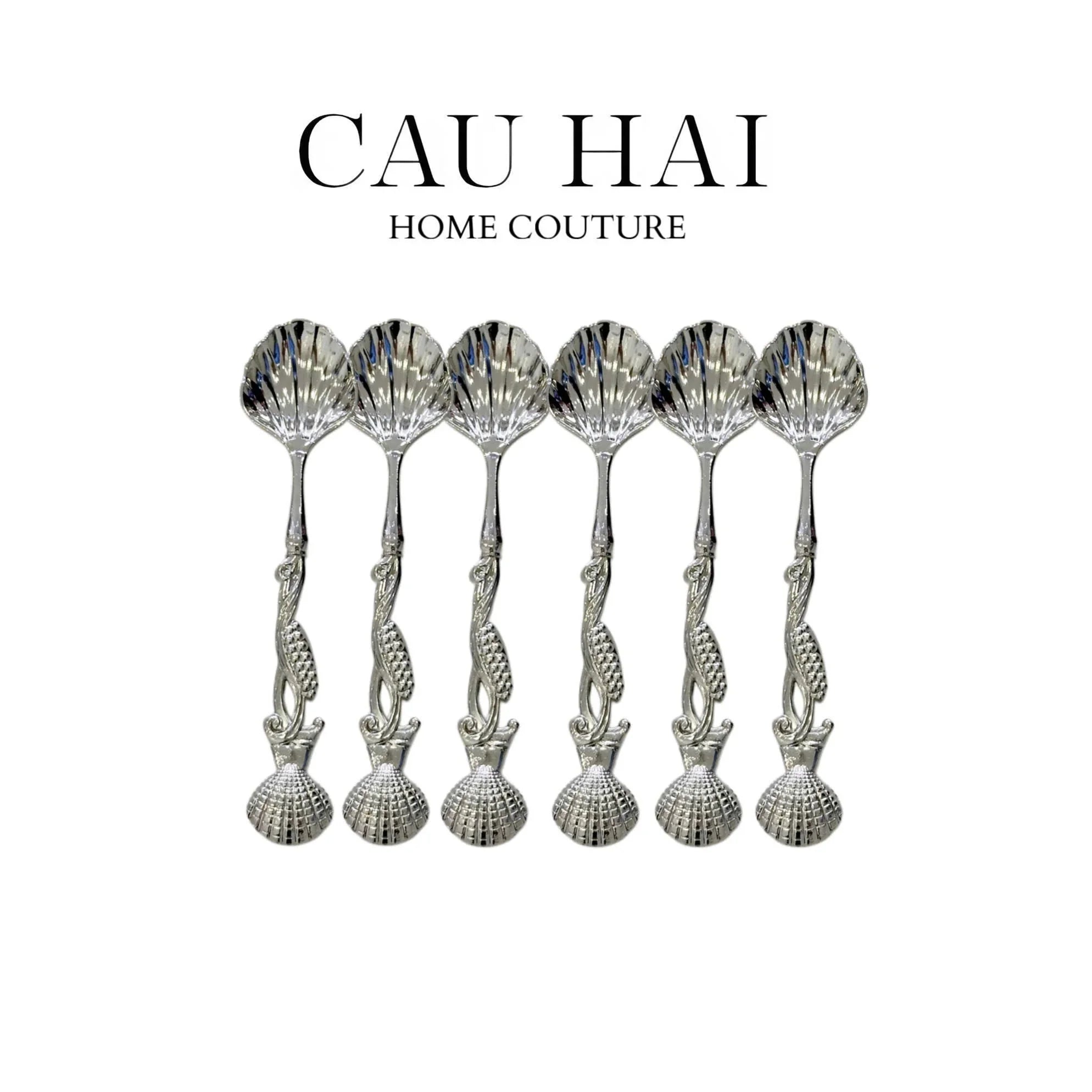 Set 6 Muỗng Shell Silver - Coffee Spoon-Dinner Cutlery Set Dao Muỗng Nĩa-CẬU HAI HOME DECOR