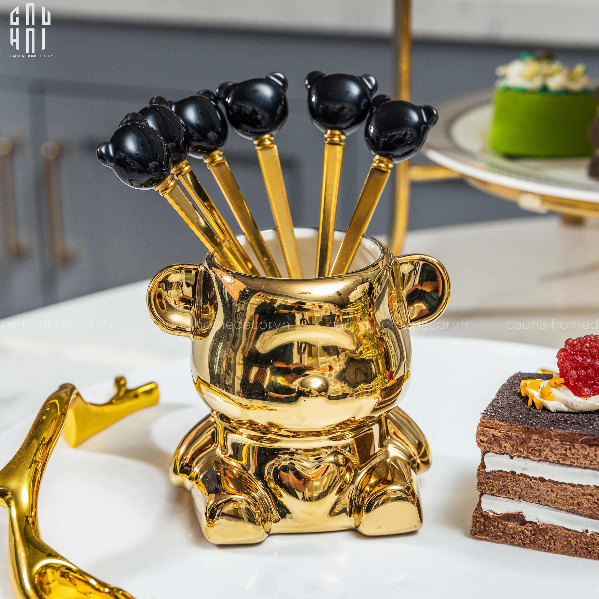 Set 6 Muỗng Tráng Miệng Cutie Bear-Dinner Cutlery Set Dao Muỗng Nĩa-CẬU HAI HOME DECOR