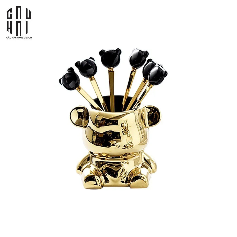 Set 6 Muỗng Tráng Miệng Cutie Bear-Dinner Cutlery Set Dao Muỗng Nĩa-CẬU HAI HOME DECOR
