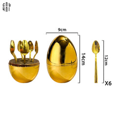 Set 6 Muỗng Tráng Miệng Golden Blossom Egg-Dinner Cutlery Set Dao Muỗng Nĩa-CẬU HAI HOME DECOR