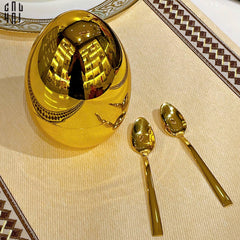 Set 6 Muỗng Tráng Miệng Golden Blossom Egg-Dinner Cutlery Set Dao Muỗng Nĩa-CẬU HAI HOME DECOR