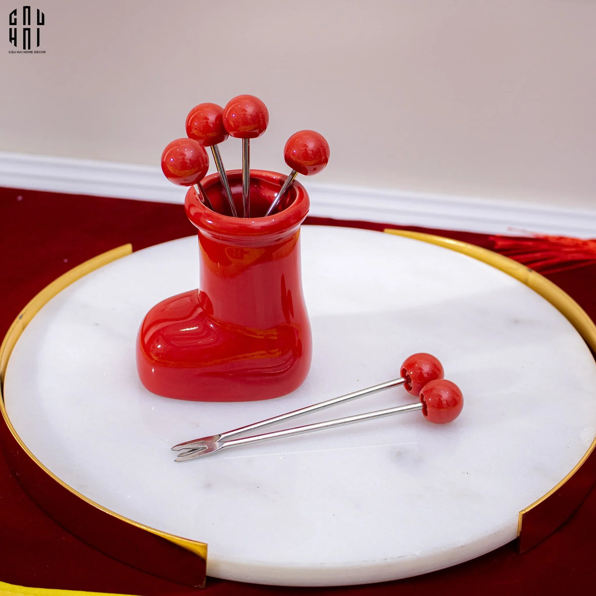 Set 6 Nĩa Tráng Miệng Red Boot-Dinner Cutlery Set Dao Muỗng Nĩa-CẬU HAI HOME DECOR